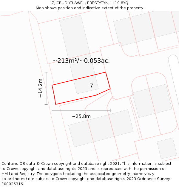 7, CRUD YR AWEL, PRESTATYN, LL19 8YQ: Plot and title map