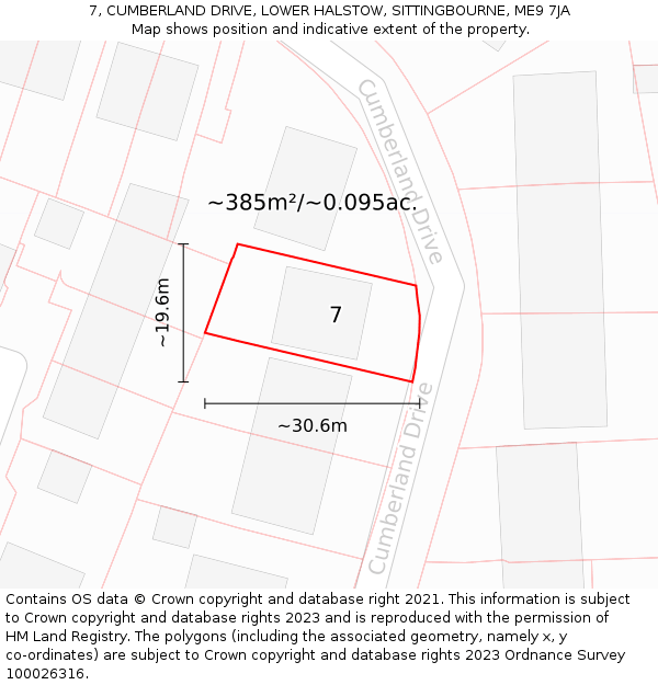 7, CUMBERLAND DRIVE, LOWER HALSTOW, SITTINGBOURNE, ME9 7JA: Plot and title map