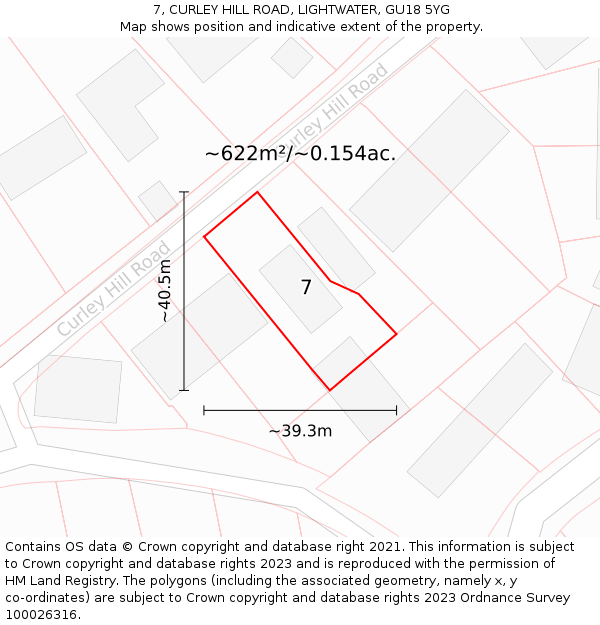 7, CURLEY HILL ROAD, LIGHTWATER, GU18 5YG: Plot and title map