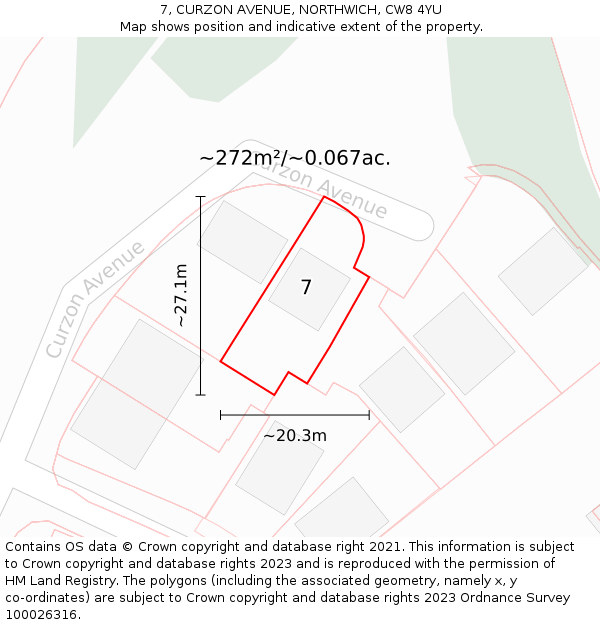 7, CURZON AVENUE, NORTHWICH, CW8 4YU: Plot and title map