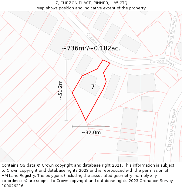 7, CURZON PLACE, PINNER, HA5 2TQ: Plot and title map