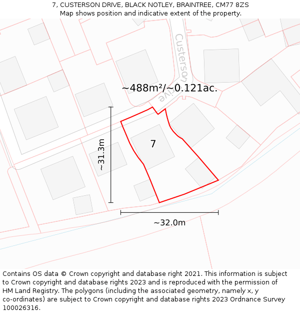 7, CUSTERSON DRIVE, BLACK NOTLEY, BRAINTREE, CM77 8ZS: Plot and title map