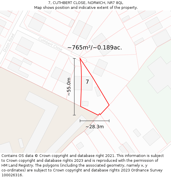 7, CUTHBERT CLOSE, NORWICH, NR7 8QL: Plot and title map