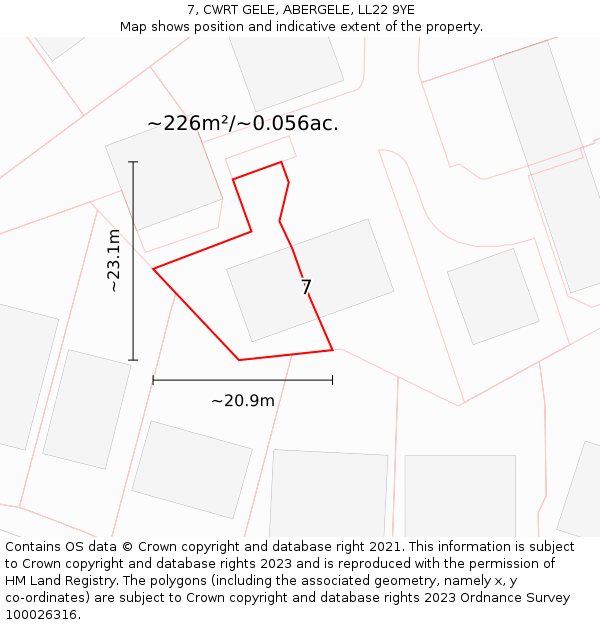 7, CWRT GELE, ABERGELE, LL22 9YE: Plot and title map