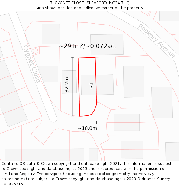 7, CYGNET CLOSE, SLEAFORD, NG34 7UQ: Plot and title map