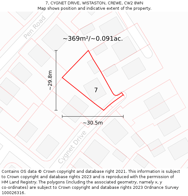 7, CYGNET DRIVE, WISTASTON, CREWE, CW2 8WN: Plot and title map