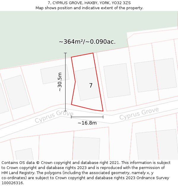 7, CYPRUS GROVE, HAXBY, YORK, YO32 3ZS: Plot and title map