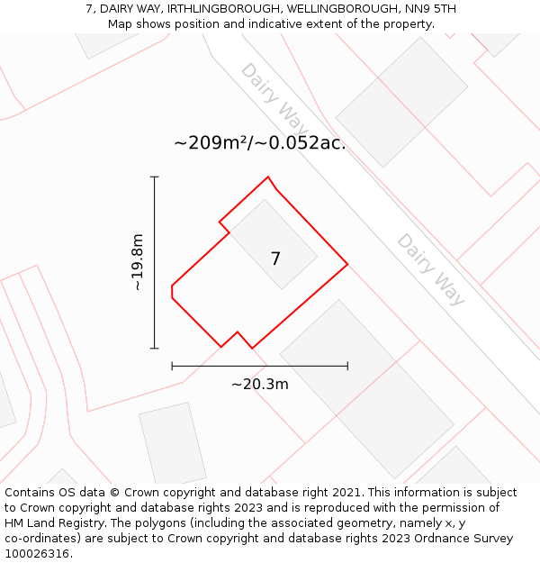 7, DAIRY WAY, IRTHLINGBOROUGH, WELLINGBOROUGH, NN9 5TH: Plot and title map