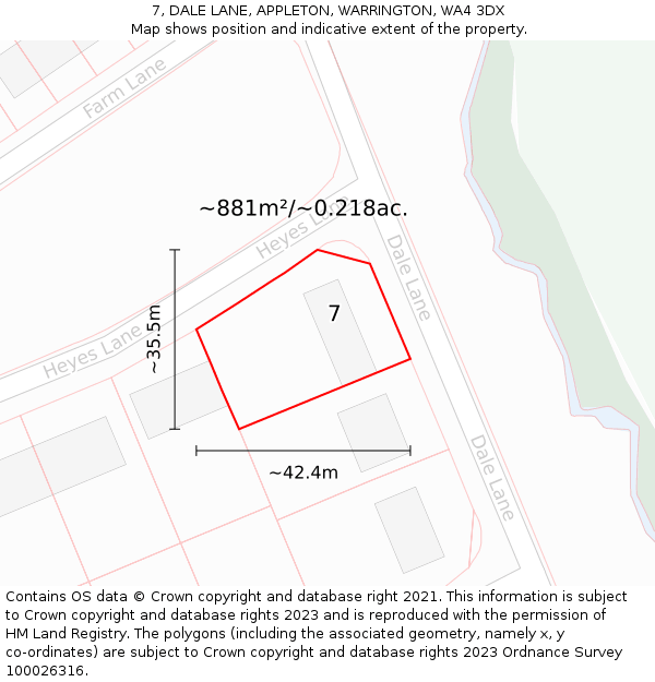 7, DALE LANE, APPLETON, WARRINGTON, WA4 3DX: Plot and title map