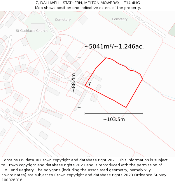 7, DALLIWELL, STATHERN, MELTON MOWBRAY, LE14 4HG: Plot and title map