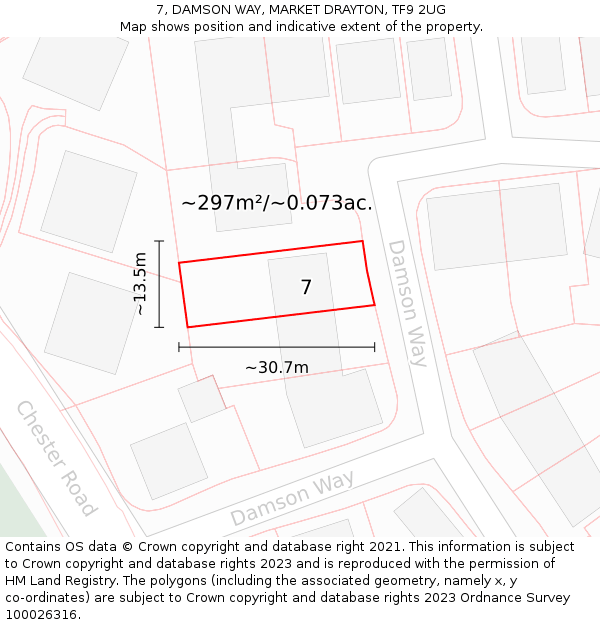 7, DAMSON WAY, MARKET DRAYTON, TF9 2UG: Plot and title map