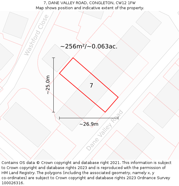 7, DANE VALLEY ROAD, CONGLETON, CW12 1FW: Plot and title map