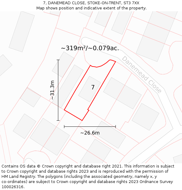 7, DANEMEAD CLOSE, STOKE-ON-TRENT, ST3 7XX: Plot and title map