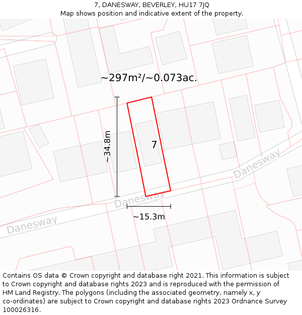 7, DANESWAY, BEVERLEY, HU17 7JQ: Plot and title map