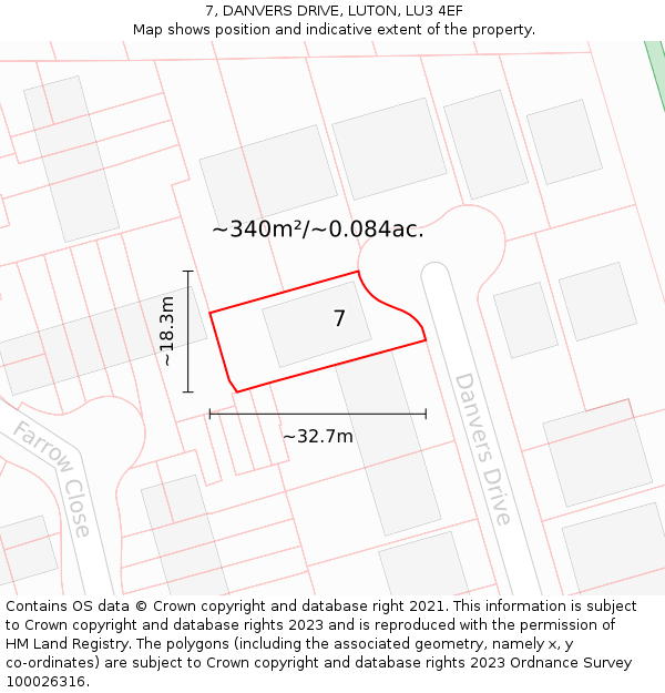 7, DANVERS DRIVE, LUTON, LU3 4EF: Plot and title map