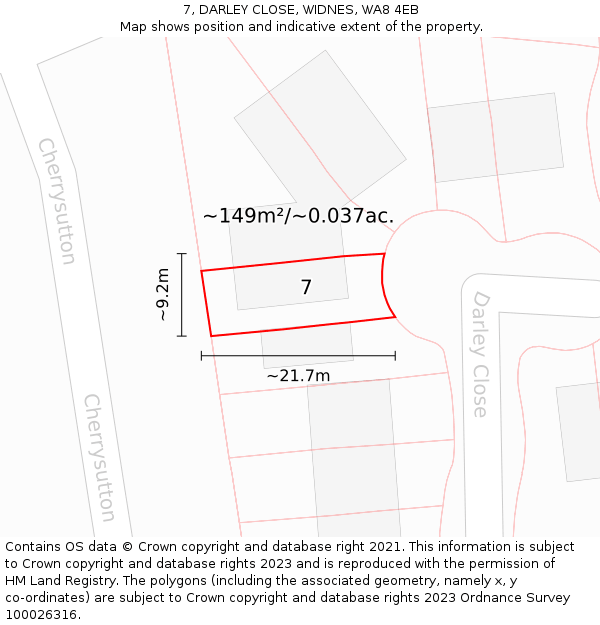 7, DARLEY CLOSE, WIDNES, WA8 4EB: Plot and title map