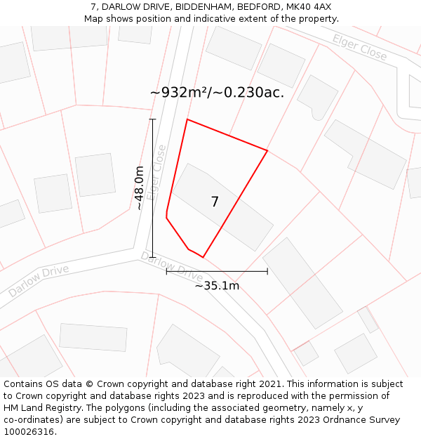 7, DARLOW DRIVE, BIDDENHAM, BEDFORD, MK40 4AX: Plot and title map