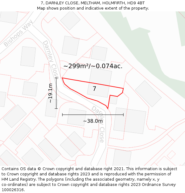 7, DARNLEY CLOSE, MELTHAM, HOLMFIRTH, HD9 4BT: Plot and title map