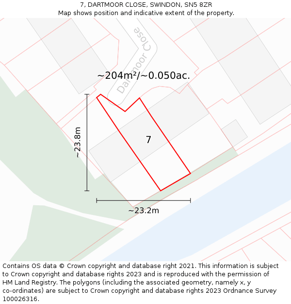 7, DARTMOOR CLOSE, SWINDON, SN5 8ZR: Plot and title map