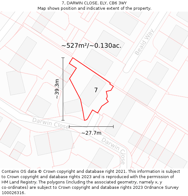 7, DARWIN CLOSE, ELY, CB6 3WY: Plot and title map