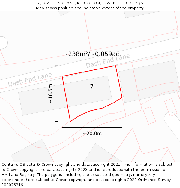 7, DASH END LANE, KEDINGTON, HAVERHILL, CB9 7QS: Plot and title map