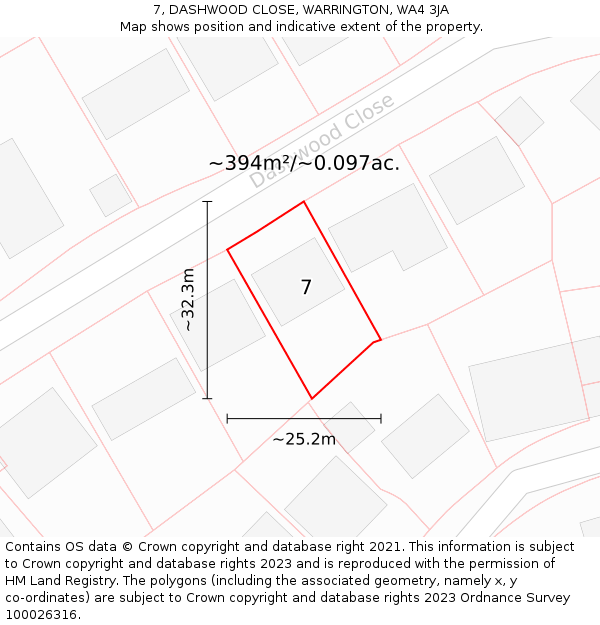 7, DASHWOOD CLOSE, WARRINGTON, WA4 3JA: Plot and title map