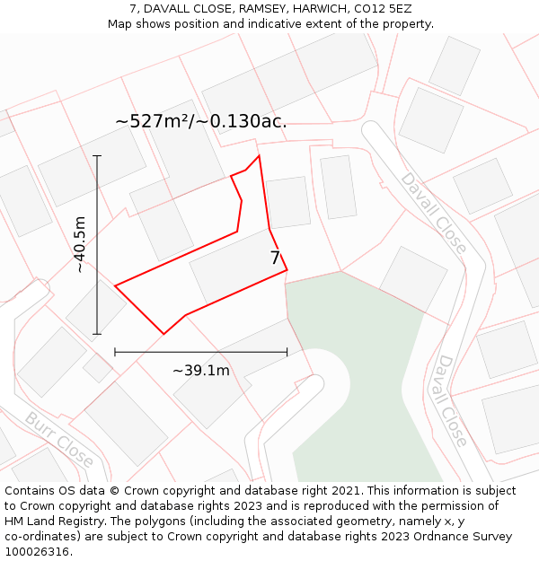 7, DAVALL CLOSE, RAMSEY, HARWICH, CO12 5EZ: Plot and title map