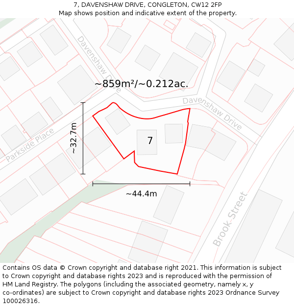 7, DAVENSHAW DRIVE, CONGLETON, CW12 2FP: Plot and title map