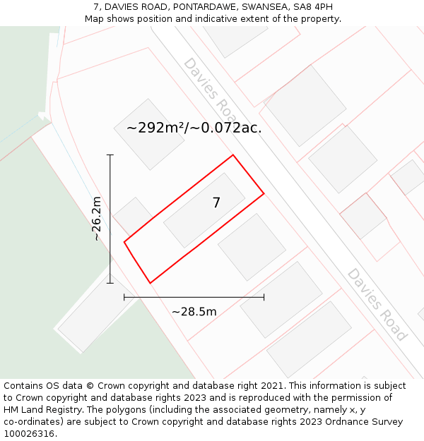 7, DAVIES ROAD, PONTARDAWE, SWANSEA, SA8 4PH: Plot and title map