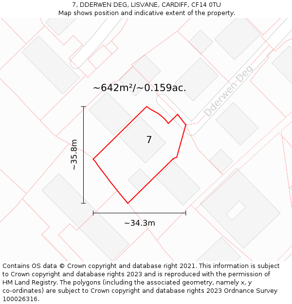 7, DDERWEN DEG, LISVANE, CARDIFF, CF14 0TU: Plot and title map