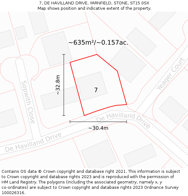 7, DE HAVILLAND DRIVE, YARNFIELD, STONE, ST15 0SX: Plot and title map