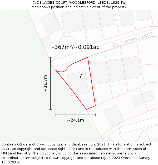 7, DE LACIES COURT, WOODLESFORD, LEEDS, LS26 8WJ: Plot and title map