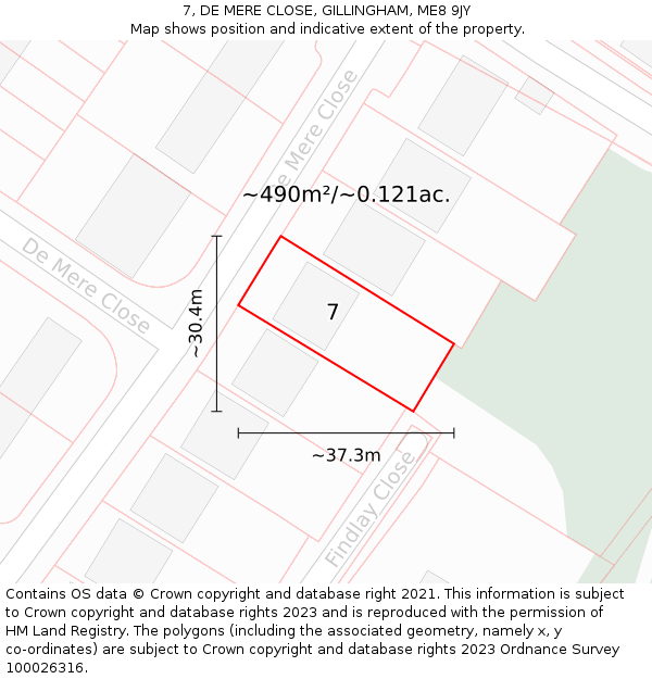 7, DE MERE CLOSE, GILLINGHAM, ME8 9JY: Plot and title map