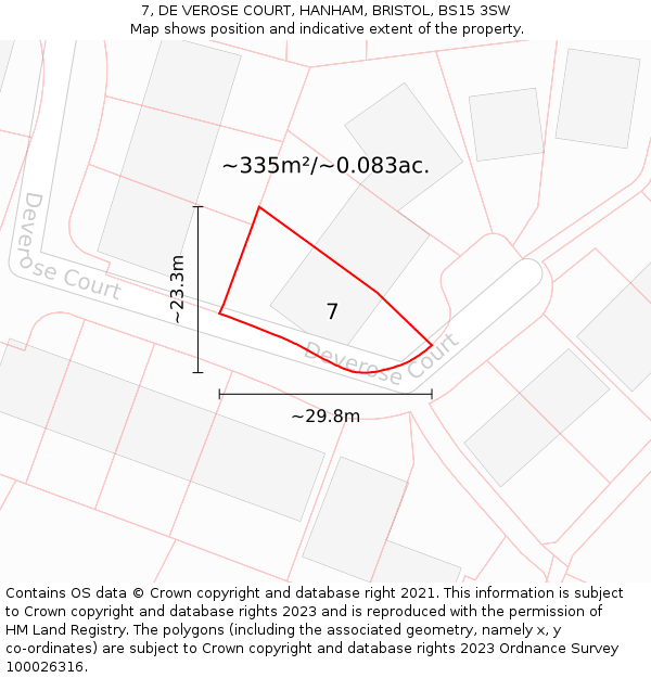 7, DE VEROSE COURT, HANHAM, BRISTOL, BS15 3SW: Plot and title map