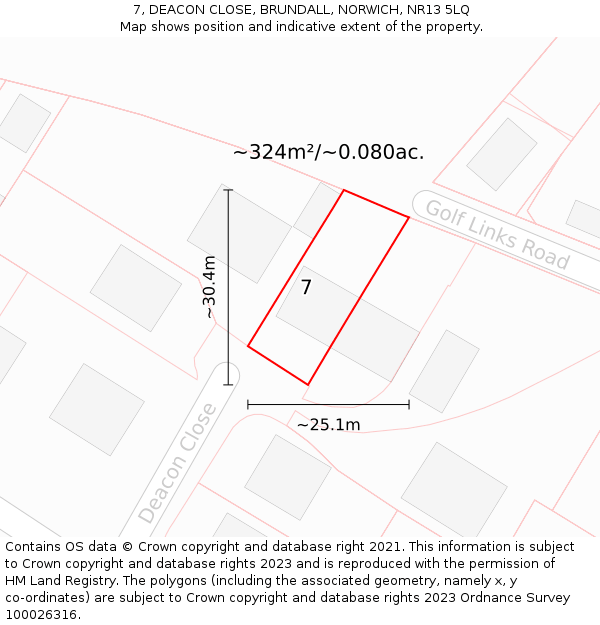 7, DEACON CLOSE, BRUNDALL, NORWICH, NR13 5LQ: Plot and title map