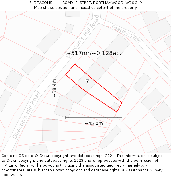 7, DEACONS HILL ROAD, ELSTREE, BOREHAMWOOD, WD6 3HY: Plot and title map