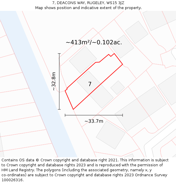 7, DEACONS WAY, RUGELEY, WS15 3JZ: Plot and title map