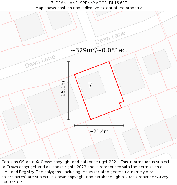 7, DEAN LANE, SPENNYMOOR, DL16 6PE: Plot and title map