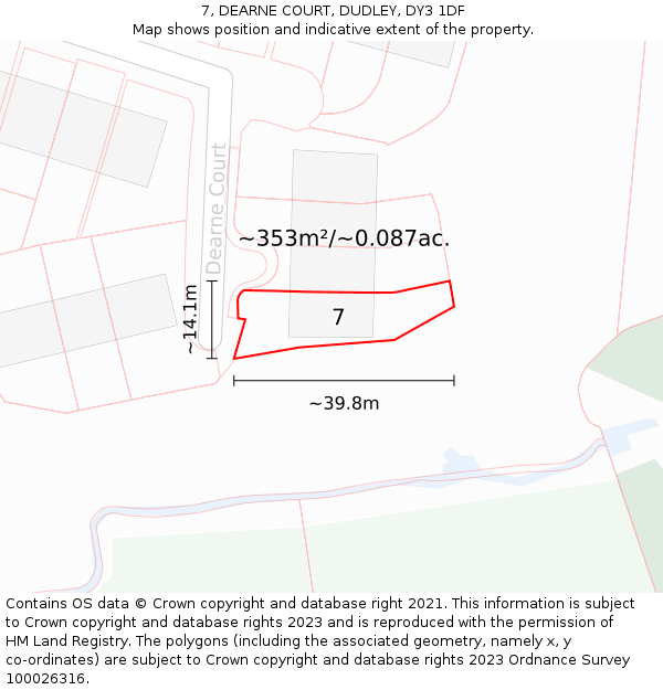 7, DEARNE COURT, DUDLEY, DY3 1DF: Plot and title map