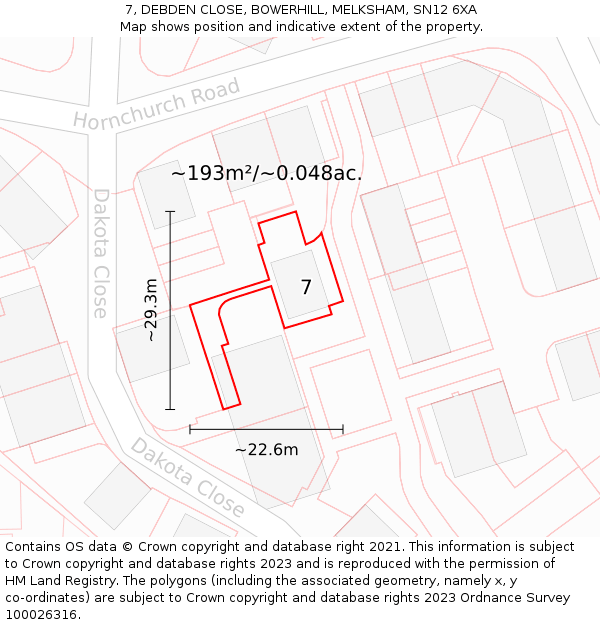 7, DEBDEN CLOSE, BOWERHILL, MELKSHAM, SN12 6XA: Plot and title map