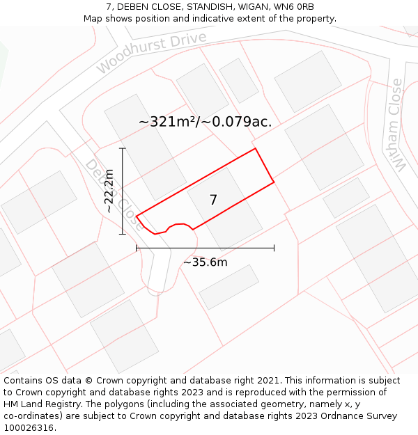 7, DEBEN CLOSE, STANDISH, WIGAN, WN6 0RB: Plot and title map