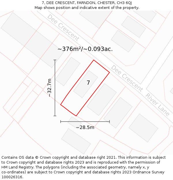 7, DEE CRESCENT, FARNDON, CHESTER, CH3 6QJ: Plot and title map