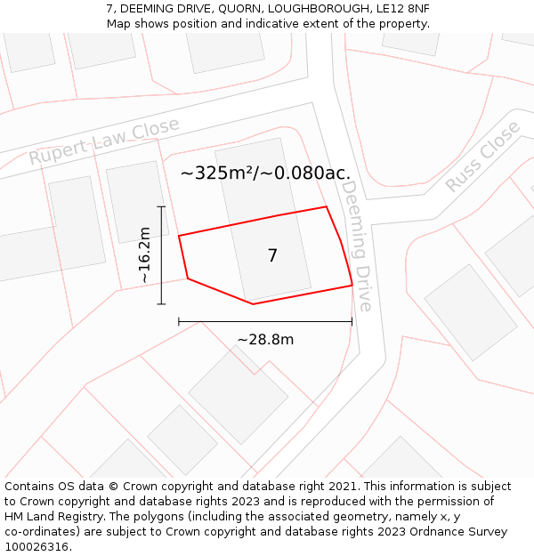 7, DEEMING DRIVE, QUORN, LOUGHBOROUGH, LE12 8NF: Plot and title map
