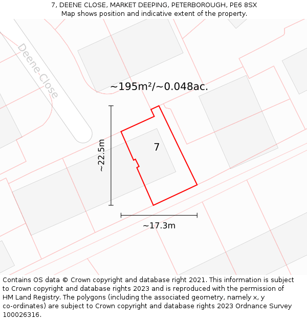 7, DEENE CLOSE, MARKET DEEPING, PETERBOROUGH, PE6 8SX: Plot and title map