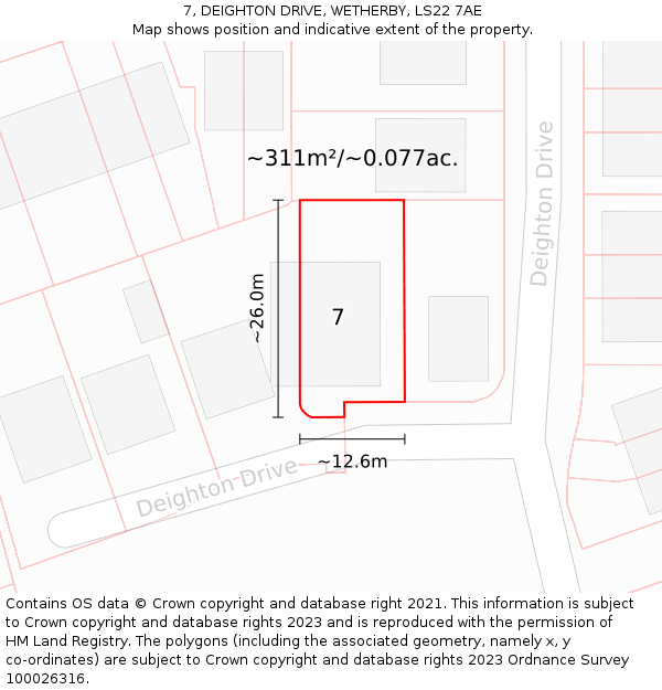 7, DEIGHTON DRIVE, WETHERBY, LS22 7AE: Plot and title map