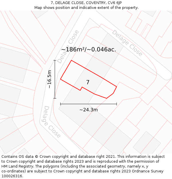 7, DELAGE CLOSE, COVENTRY, CV6 6JP: Plot and title map