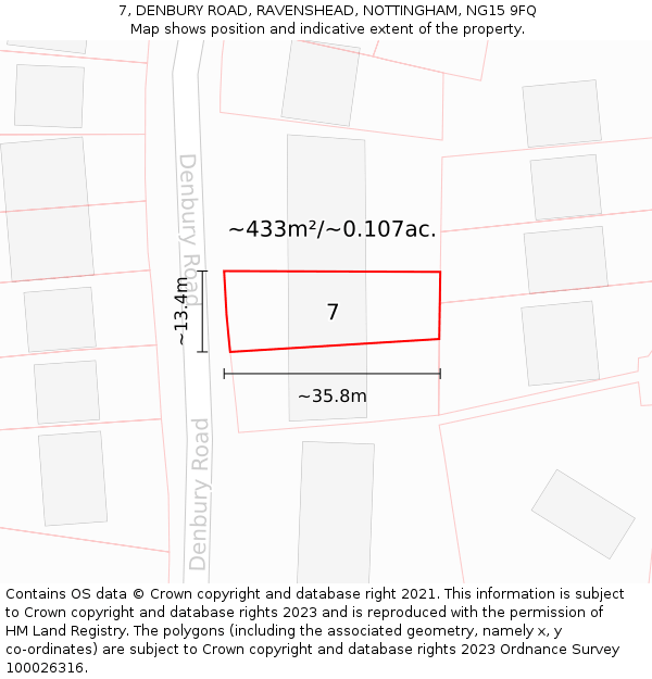 7, DENBURY ROAD, RAVENSHEAD, NOTTINGHAM, NG15 9FQ: Plot and title map