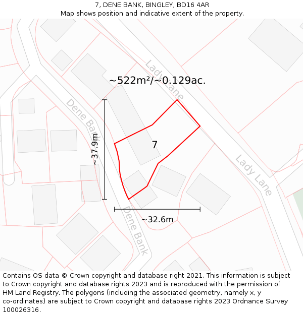 7, DENE BANK, BINGLEY, BD16 4AR: Plot and title map