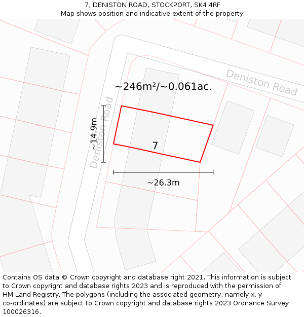 7, DENISTON ROAD, STOCKPORT, SK4 4RF: Plot and title map