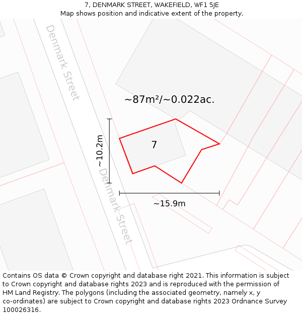 7, DENMARK STREET, WAKEFIELD, WF1 5JE: Plot and title map